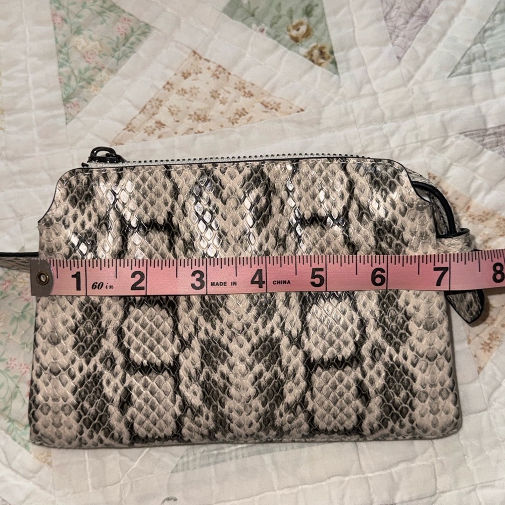 Snakeskin Print Crossbody Wallet Bag Neutral Vegan Leather - Picture 10 of 11